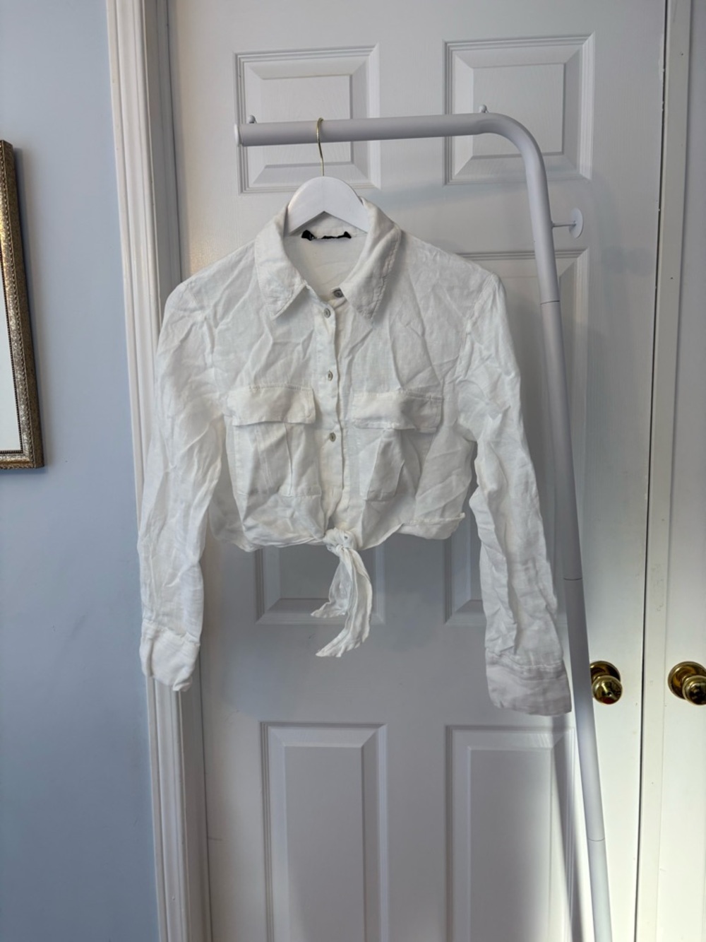 Zara Linen White Button Down Crop Top Size Medium - Picture 7 of 8